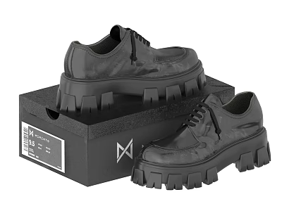 Stylish black lace up shoes with chunky platform sole on shoe box 3d model