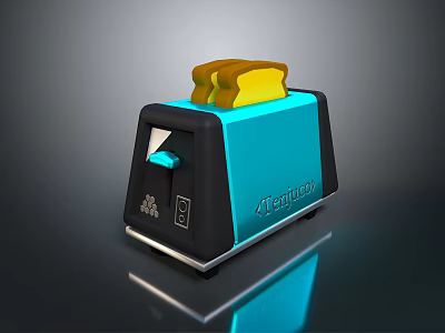 Modern Tefal Blue Black Toaster With Freshly Toasted Bread Slices 3d model