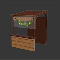 Small Wooden Outdoor Stall With Red Roof And Green Garland Decoration