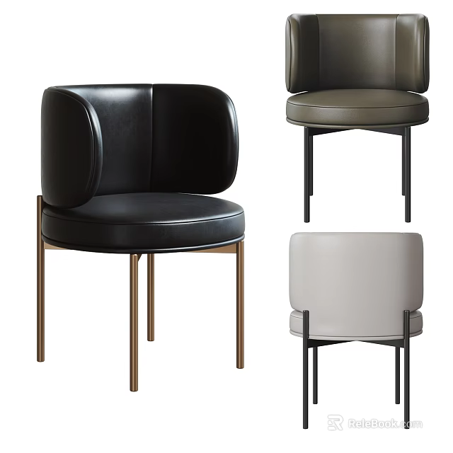 Modern Leather Leisure Chair With Black Grey Beige Colors And Metal Legs 3d model 