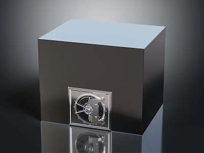 Black Metal Cube Shaped Safe With Combination Lock Dial And Smooth Reflective Surface 3d model