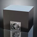 Black Metal Cube Shaped Safe With Combination Lock Dial And Smooth Reflective Surface
