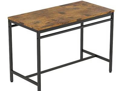 Sturdy Dining Table Set with Wooden Tabletop and Black Metal Frame 3d model