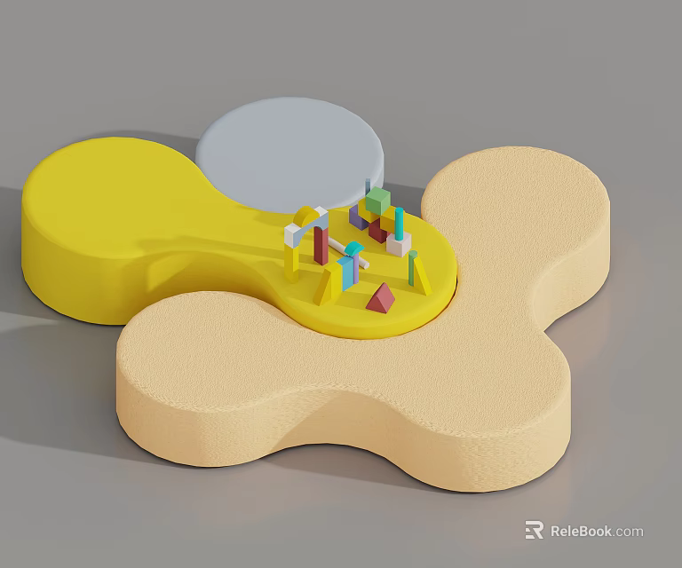 Modern Irregular Shaped Sofa With Yellow And Beige Curved Modules Design 3d model