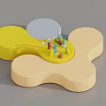 Modern Irregular Shaped Sofa With Yellow And Beige Curved Modules Design 3d model