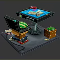 Modern Workspace Scene With Open Laptop Stacked Books And Orange Box On Table