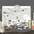 Cozy Kids Playroom with Teepee Bookshelves Bunting Flags Cloud Decorations and Llama Stuffed Toys