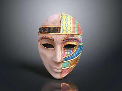 Vibrant Animal Mask With Colorful Geometric Patterns And Decorative Forehead Ornament Design 3d model