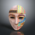 Vibrant Animal Mask With Colorful Geometric Patterns And Decorative Forehead Ornament Design
