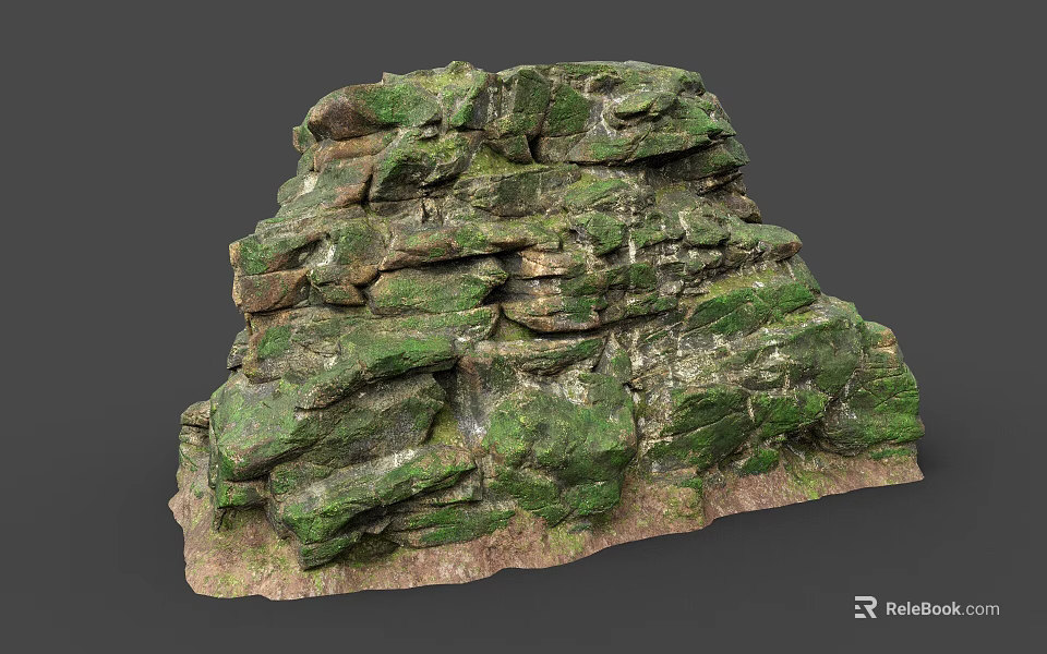 Garden Landscape Featuring Moss Covered Layered Rock Structure And Natural Earthy Base 3d model 