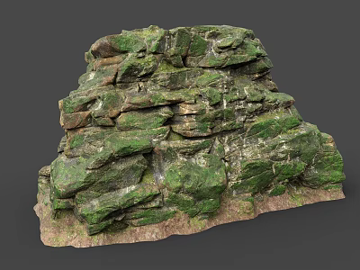 Garden Landscape Featuring Moss Covered Layered Rock Structure And Natural Earthy Base 3d model