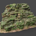 Garden Landscape Featuring Moss Covered Layered Rock Structure And Natural Earthy Base