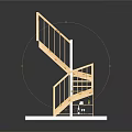Wooden Spiral Staircase Architectural Model with White Base and Dark Background