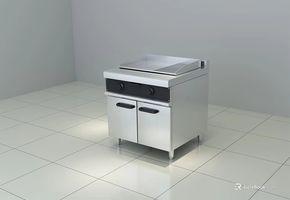 Durable Stainless Steel Commercial Kitchen Equipment With Countertop And Cabinet Doors 3d model 