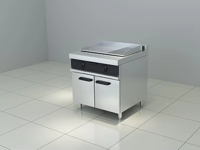 Durable Stainless Steel Commercial Kitchen Equipment With Countertop And Cabinet Doors 3d model