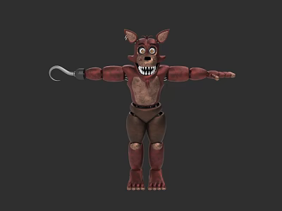 Red Mechanical Fox Game Movie Character With Sharp Teeth And Hook Arm 3d model