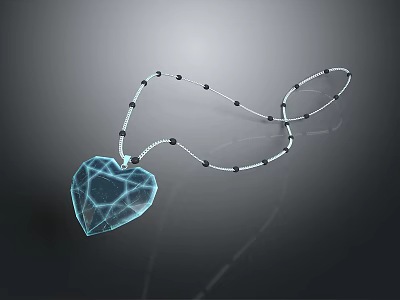 Fashionable Heart Shaped Pendant Necklace With Transparent Cut Design And Black White Beads 3d model