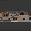 Spacious Modern House Exterior With Blue Roof And Wooden Siding