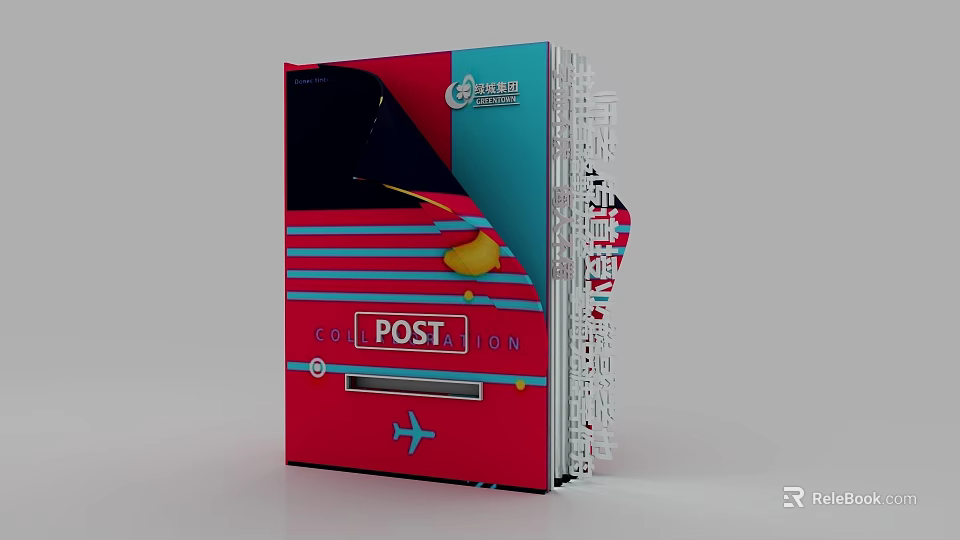 China Post Themed Photo Check In Spot With Red Blue Design And Airplane Element 3d model 