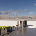 Modern Entrance Gate With Greenery Decoration Smooth Flooring And Urban Background