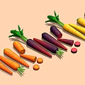 Fresh Colorful Carrots With Orange Purple Yellow Varieties Whole And Sliced Green Tops