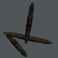 Three Ancient Ornate Red And Gold Weapons With Crossed Carved Patterns Traditional Design