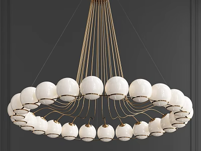 Elegant Modern Chandelier With White Spherical Glass Shades And Golden Metal Frame 3d model
