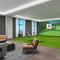 Indoor Golf Simulator Home Fitness Practice Space With Green Turf And Target Markers