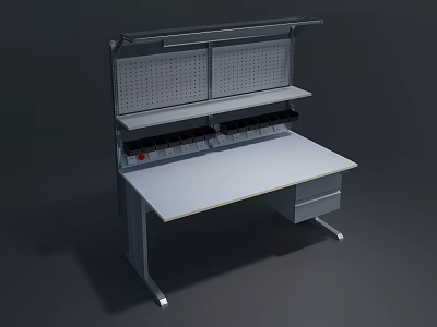 Metal Workbench with Upper Pegboard Shelves and Drawers for Tools Storage 3d model