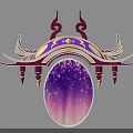 Ornate Purple and Gold Wall Decor with Curved Design Wing Accents and Oval Starry Background