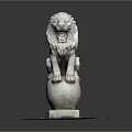White Marble Lion Sculpture Standing On Sphere With Square Base And Brick Platform 3d model