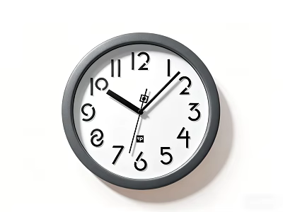 Round Wall Mounted Clock With Black Frame White Dial And Black Numbers And Hands 3d model