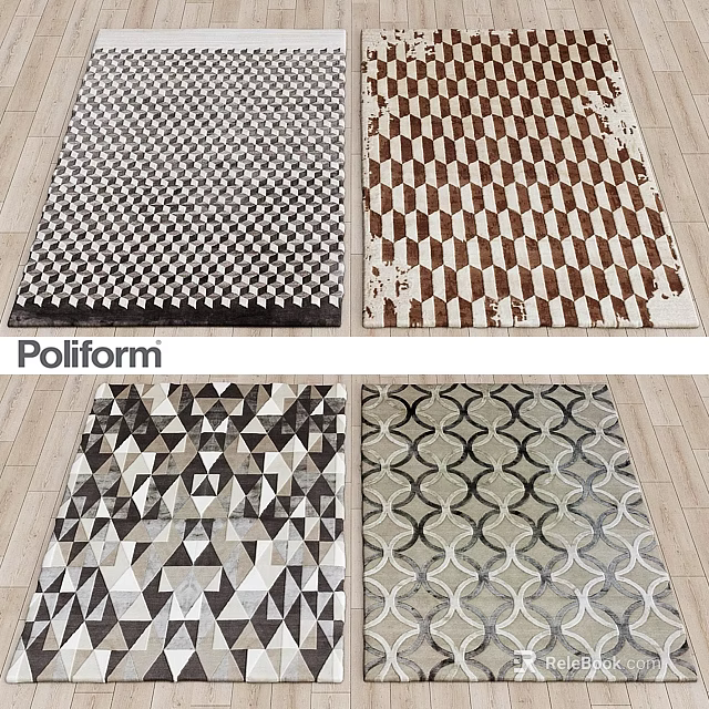 Poliform Floor Rugs With Various Geometric Patterns For Modern Interior Design 3d model 