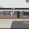 Huawei Digital Store Interior With Display Counters Phones And Yellow Seating 3d model