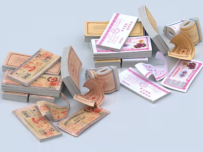 Colorful Daily Supplies Promotional Coupons With Various Designs Stacked And Scattered 3d model