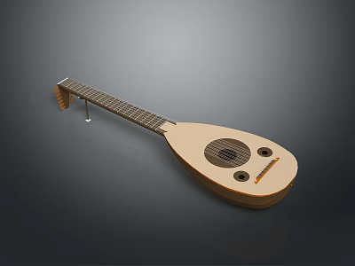 Traditional Wooden Pipa Musical Instrument Equipment With Strings And Sound Hole 3d model