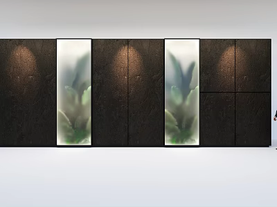 Green Plant Wall With Three Vertical Transparent Panels Dark Wall Background And Lighting 3d model