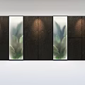 Green Plant Wall With Three Vertical Transparent Panels Dark Wall Background And Lighting