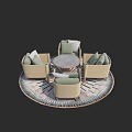 Beige Sofa Set With Light Green Cushions And Round Coffee Table On Geometric Rug
