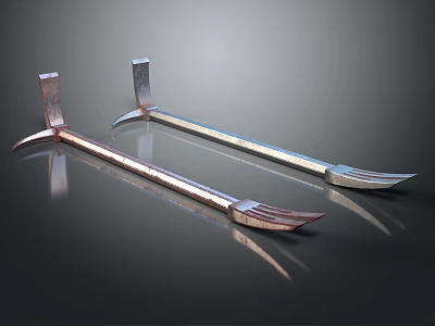 Durable High Strength Hardware Tools Metal Pry Bars With Chrome Copper Finishes On Black Background 3d model