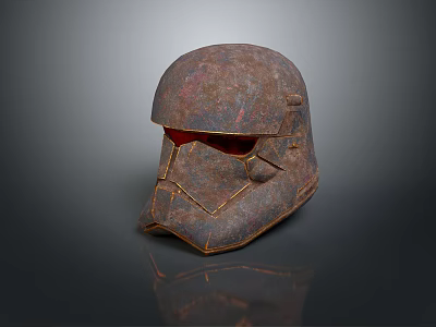 Rusted Warrior Helmet With Red Visor Worn Appearance And Detailed Design 3d model