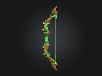 Decorative Brown Wooden Bow With Green Vines As Fantasy Weapon Design 3d model