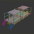 Green Metal Construction Scaffolding With Platform Stairs And Roof Structure