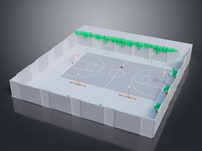 Modern Basketball Gymnasium Interior With Wooden Floor Two Hoops And Marked Lines 3d model