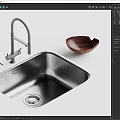 Stainless Steel Kitchen Sink With Faucet And Wooden Bowl