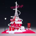 Eiffel Tower Themed Festive Display with Red Gift Boxes Snowflakes and Street Lamp