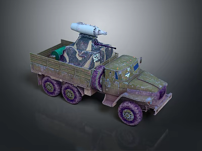 Military Tank Loaded on Camouflage Truck with Six Wheels and Rocket Launcher 3d model