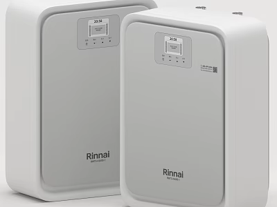 Two Rinnai White Kitchen Appliances With Modern Design And Digital Control Panels 3d model