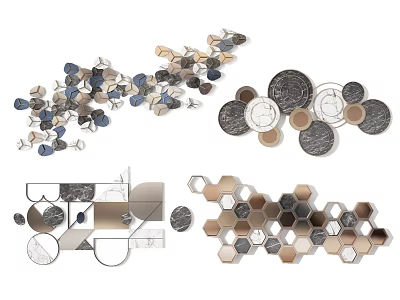 Modern Wall Decor With Geometric Circular Hexagonal And Metallic Patterns 3d model