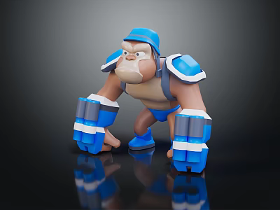 Gorilla Game Character In Blue Armor Crouching Pose 3D Model Design 3d model
